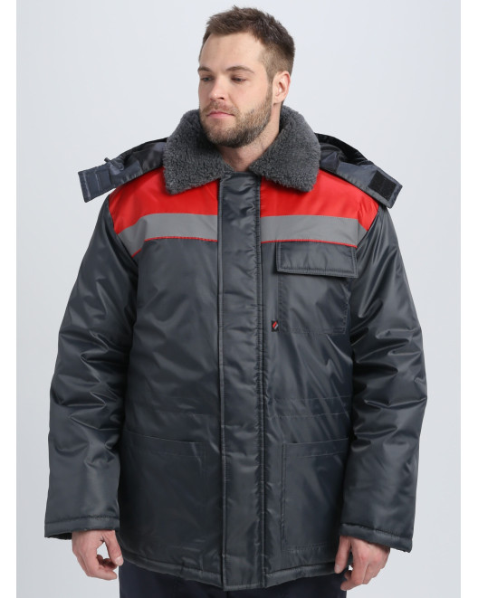 Куртка зимняя Бригада NEW (тк.Оксфорд), т.серый/красный 87491239