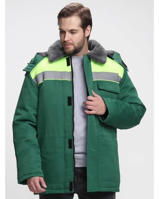 Куртка зимняя Бригада NEW (тк.Смесовая,210), зеленый/лимонный 87487711