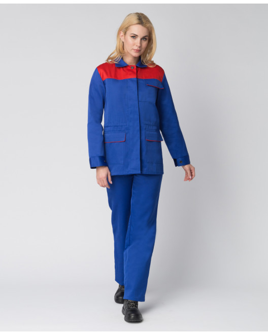 Костюм женский Передовик NEW (тк.Смесовая,210) брюки, васильковый/красный 87490978