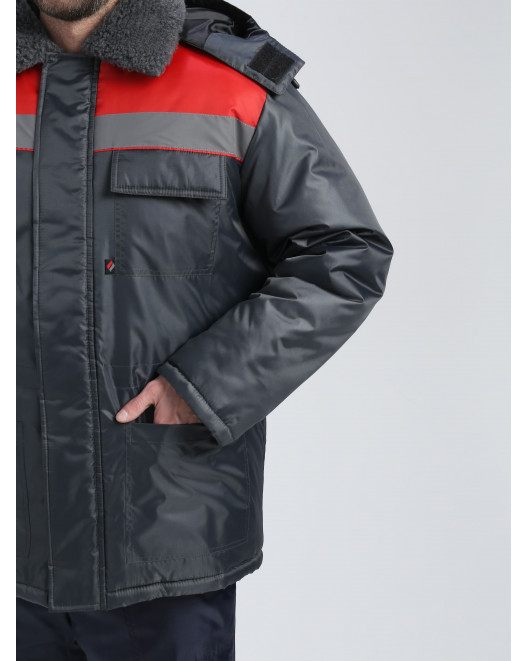 Куртка зимняя Бригада NEW (тк.Оксфорд), т.серый/красный 87491239-3