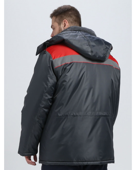 Куртка зимняя Бригада NEW (тк.Оксфорд), т.серый/красный 87491239-1