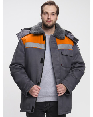 Куртка зимняя Бригада NEW (тк.Смесовая,210), т.серый/оранжевый