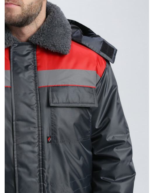 Куртка зимняя Бригада NEW (тк.Оксфорд), т.серый/красный 87491239-4