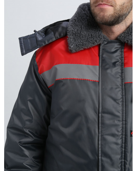 Куртка зимняя Бригада NEW (тк.Оксфорд), т.серый/красный 87491239-6