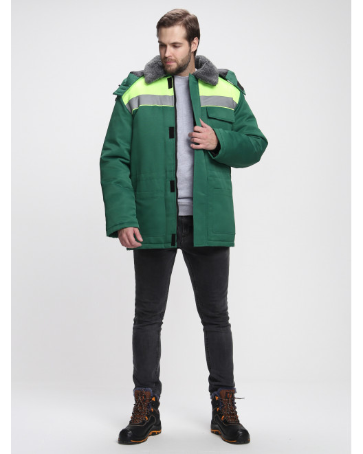 Куртка зимняя Бригада NEW (тк.Смесовая,210), зеленый/лимонный 87487711-4